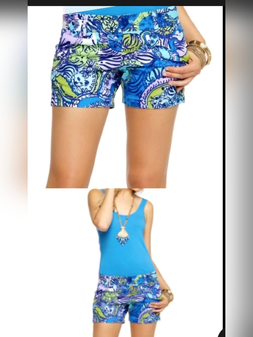 Lilly Pulitzer White Shorts with Blue and Green Floral Print